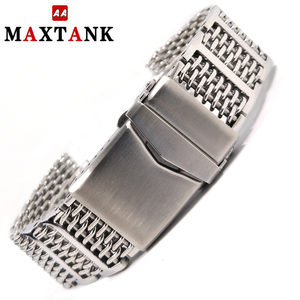 20mm 22mm malla de tiburón hebilla de seguridad ajustable correa de reloj de acero inoxidable de metal - Product Image 2