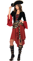 Costume d'Halloween Mascarade Pirate Rouge Cos Capitaine Jack Sparrow Adulte Femme Pirates des Caraïbes Performance Vêtements