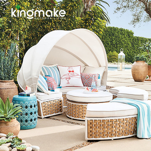 Hiện đại ngày giường Patio đồ nội thất khách sạn sang trọng vườn ngoài trời giường Vòng Cabana nhôm mây wicker đi văng ngoài trời với tán - Product Image 3