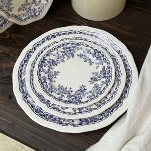 British Country-Style Ceramic Pastry and Pasta Plate Dish Blue <b>Small</b> Flower Design with Stand for Parties - Product Image 2