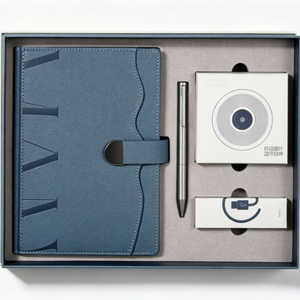 Ensemble de carnets à couverture rigide avec fermeture magnétique, en cuir PU bleu de qualité supérieure, journal d'affaires, stylo assorti imprimé en sérigraphie - Product Image 1