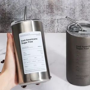 Iced Americano Suger Free 400ml 600ml Stainless Steel Casual Travel Coffee Tumbler Mugs With Straw Stylish