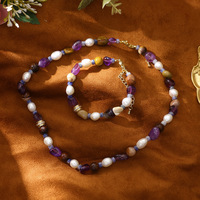 Collier et bracelet de luxe léger bohème, design élégant et polyvalent, avec améthyste et perles baroques mélangées, idéal pour un cadeau de festival
