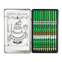 Crayons de couleur de Noël 12 couleurs, motif Père Noël, crayons de couleur sur le thème des fêtes, boîte en métal pour enfants, fournitures scolaires, dessin