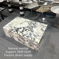 Table basse rectangulaire en marbre naturel sur mesure, socle massif, pour projets résidentiels haut de gamme, salon.