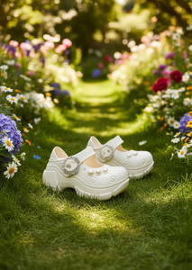 Zoccoli con Plateau e Perle Stile Mary Jane Estivi per Donne e Ragazze, Morbidi e Leggeri, Taglia 23, Punta Chiusa, Tomaia in Plastica, Suola Intermedia in EVA - Product Image 2