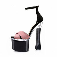 Sandales à talons pour femme 2025, à bout ouvert, talon carré 17CM, chaussures de strip-teaseuse, plateforme 20CM, sandales de pole dance, talons hauts pour femme