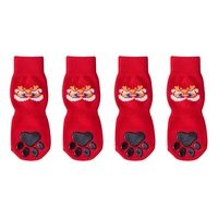 Nouvelles chaussettes pour animaux de compagnie, mignonnes, antidérapantes, en mélange de coton, motif dessin animé, style chinois, avec colle double face durable, pour Noël, pour l'exportation