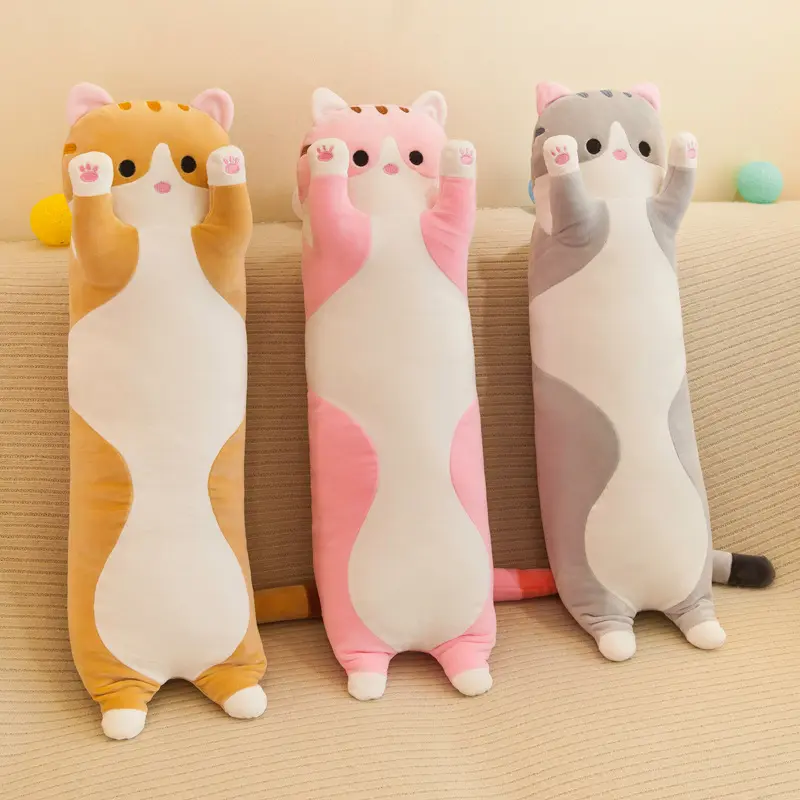 2022 Wholesale Cartoon Plush Long Pillow Cat Animals Stuffed Soft Toys Comfort Plush Pillow Long Cat