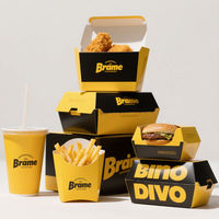 Boîte à chips frites de restauration rapide imprimée personnalisée haut de gamme boîtes à emporter d'emballage de hamburger de hot-dog acceptent la conception et la série noire personnalisée