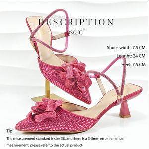 Conjunto de Zapatos de Mujer con Punta Puntiaguda y Bolso de Mano con Correa de Tobillo, Adorno Floral y Bolso de Mano Trapezoidal con Diamantes de Imitación Exquisitos - Product Image 3