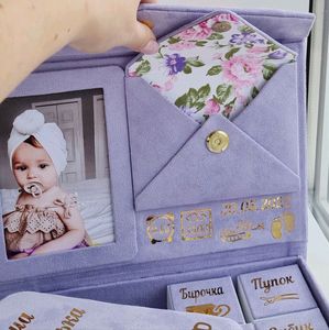 Scatola per album di foto di matrimonio scritta per trasferimento di calore in oro copertura per <span class=keywords><strong>scarpe</strong></span> scatola di ricordi di gioielli per bambini in velluto scatola ricordo - Product Image 2