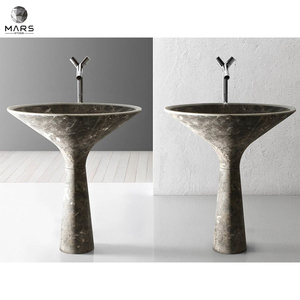 Évier de salle de bain en marbre gris naturel, vasque sur pied, Design artistique, pour salle de bain, pour cuisine - Product Image 2