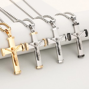 Collier pendentif croix de Jésus en acier inoxydable, couleur argent et or, pour hommes et femmes, bijoux religieux, prière, baptême, cadeau - Product Image 6
