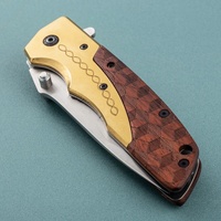 Couteau de poche pliable tactique de survie multifonctionnel en acier inoxydable avec manche en bois pour l'extérieur
