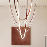 Lampe suspendue d'escalier LED moderne nordique, lustre en cuir, suspension pour salon, villa, hôtel, bâtiment duplex