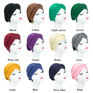 Sombrero de turbante trenzado de Color puro Popular europeo <span class=keywords><strong>y</strong></span> americano, sombrero étnico de seda de leche musulmana, sombrero de <span class=keywords><strong>quimioterapia</strong></span> al por mayor de fábrica - Product Image 2