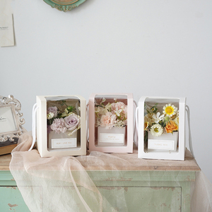 Xách tay Rose Flower hộp với xử <span class=keywords><strong>l</strong></span>ý Hoa Giấy bó hoa bao bì túi quà tặng với cửa sổ PVC trong suốt - Product Image 5