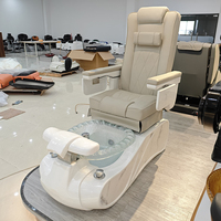 Nouvelle conception d'équipement de salon de manucure, chaise de soin des pieds, chaise de pédicure de luxe moderne avec base blanche, réglable électriquement, avec massage