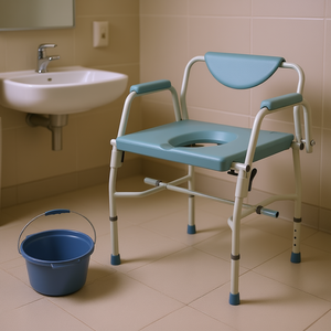 Chaise de Commode en Métal Manuelle, Réglable en Hauteur sur 5 Niveaux, pour Usage Domestique, avec Dossier Amovible et Accoudoirs Rabattables - Product Image 2