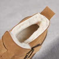 Sepatu Bot Musim Dingin Kulit Suede Sapi Asli dengan Lapisan Wol Domba, Sepatu Bot Hangat dengan Gesper, Sol Tebal, Sepatu Kasual untuk Wanita.