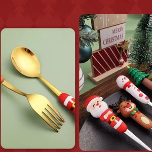 Custom Color New Design 4 Pcs Stainless Steel Gold Fork Spoon Set Christmas Cartoon <b>Large</b> Dinnerware Sets <b>Gift</b> - Product Image 2