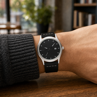 Montre-bracelet pour homme d'affaires, boîtier en alliage, bracelet en cuir véritable, montre à quartz pour tenue quotidienne