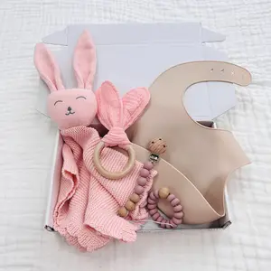 Hot Sale Cotton Knitted Bunny Baby Blanket Newborn Baby Gift Set com babador e chupeta Kids Gift Set