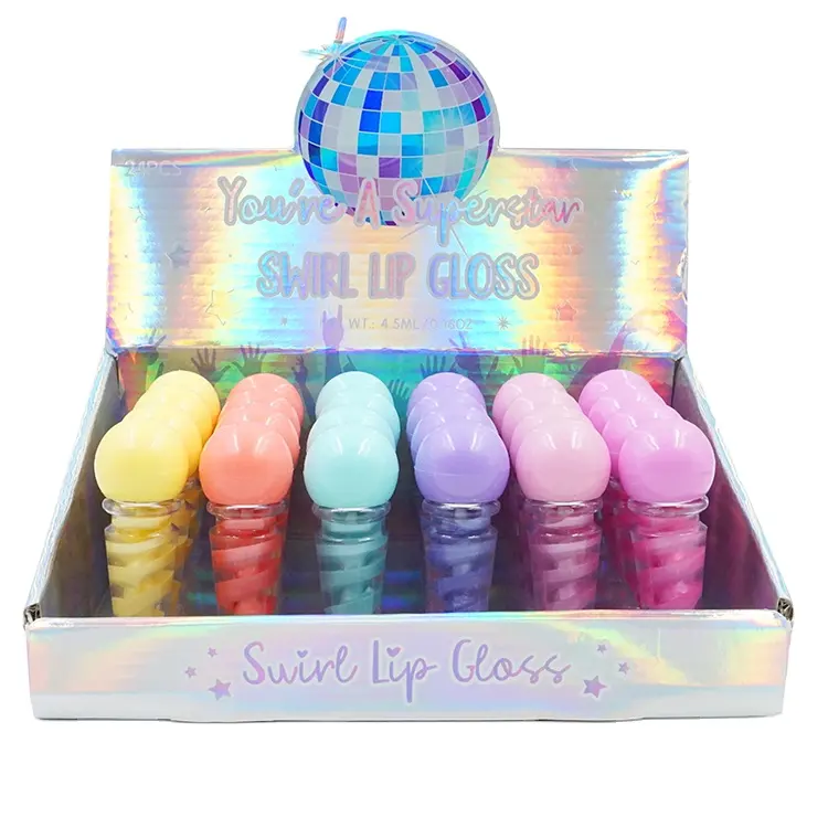 Hot selling novelty lip gloss kids swirl lip gloss microphone shape lip gloss with fruit flavor