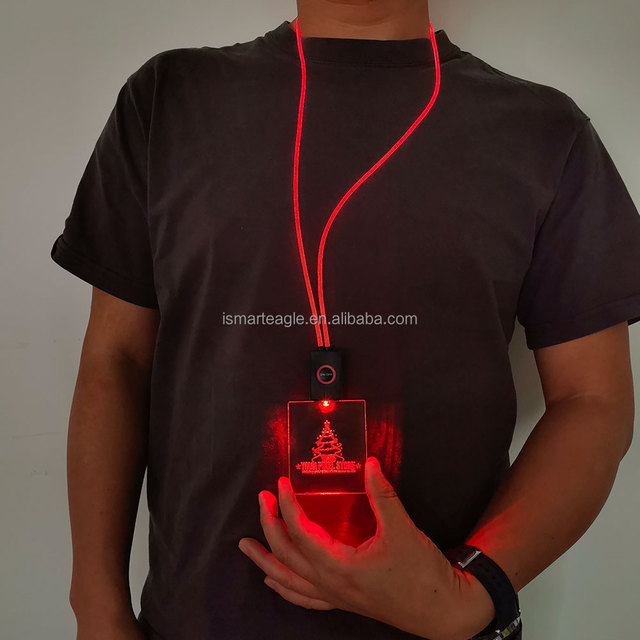 USB Rechargeable Acrylic LED Luminous Badge Necklace Glowing LED Flashing Lanyards