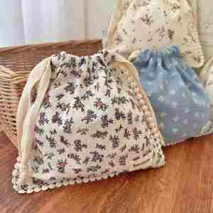 Wholesale Floral Cotton Drawstring Cosmetic Bag Custom Bags with Logo Pouch Packaging with <b>String</b> Bag Recyclable - Product Image 5