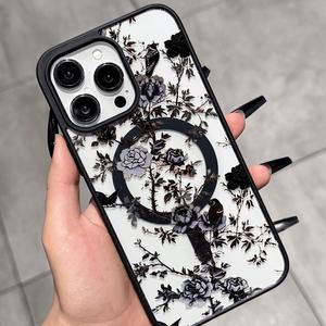 Nouvelle <span class=keywords><strong>coque</strong></span> de téléphone magnétique noire à motifs floraux pour <span class=keywords><strong>iPhone</strong></span> 16 17 Pro Max, <span class=keywords><strong>coque</strong></span> arrière classique antichoc <span class=keywords><strong>transparente</strong></span> mixte - Product Image 3