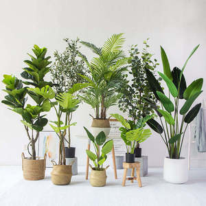 plastica finto di palma di oliva di banana di bambù faux piante albero artificiale bonsai verde albero alberi artificiali - Product Image 1