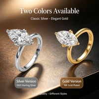 Bague en Moissanite Marquise 3 carats 7x14mm pour Femme, en Argent S925 Plaqué Or, Diamant Éblouissant, Bijoux Fins Style Ins avec GRA
