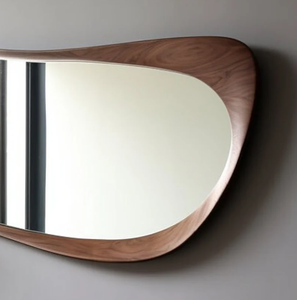 <span class=keywords><strong>Miroir</strong></span> corporel asymétrique unique avec bordure en bois courbée, sur pied, pour la maison moderne, le salon, les projets hôteliers - Product Image 4