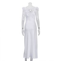 Drops hipping Party Casual White Feather Design Strap Hochzeits abend Vestidos Elegantes Para Mujer Satin Langes Sommerkleid