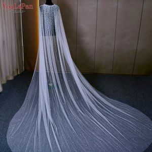 YouLaPan VG02 R, vestido de lujo para mujer, abrigo de tul, Catedral de boda, capa de yardas libres, chal con cordones de perlas densas para novia - Product Image 1