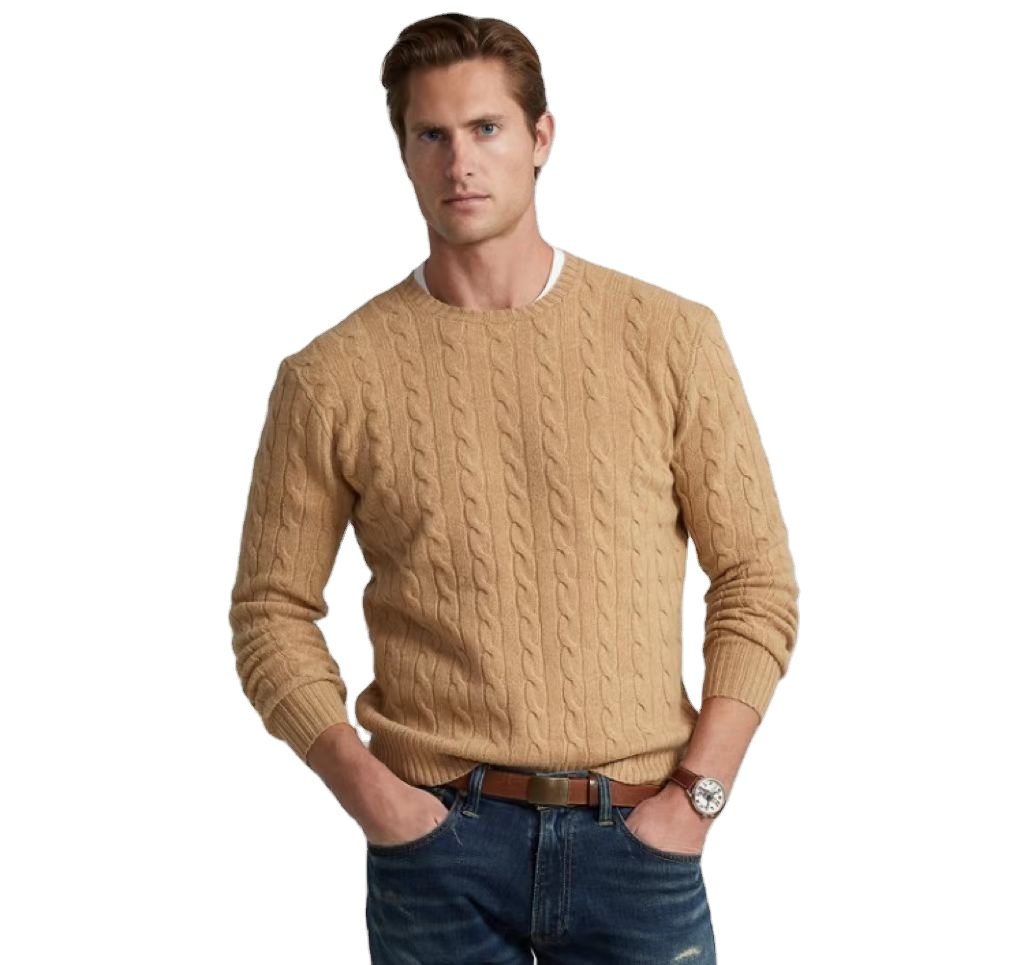 fashion crew neck cable knit design soft men cashmere sweater pullover