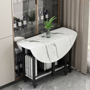 Foldable Smart <b>Dining</b> <b>Table</b> <b>With</b> Built-In <b>Chairs</b> and Wheels Space-Saving Modern Furniture Quick <b>Folding</b> for Storage BA025 Foldab - Product Image 2