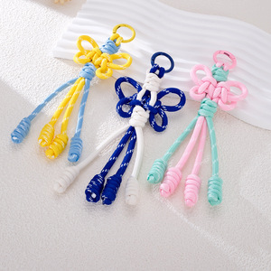 Llaveros de nudo de mariposa chino de la suerte, coloridos, de paracord trenzado a mano, colgantes para bolso, llaveros tejidos estilo macaron pastel para niñas - Product Image 4