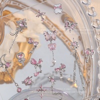 Paso Sico Breloques pour nail art en zircon rose, cœur et nœud en métal argenté, style doux, accessoires pour manucure française, vente en gros