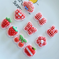 Rode Gingham Plaid Resin Flatback Cabochons, gemengde aardbei hart strik kersen bloem resin bedels voor crèmelijm DIY knutsels