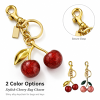 Porte-clés pendentif cerise en cristal tendance pour femme, accessoire de luxe pour sac et clés de voiture, bijou cadeau, vente en gros