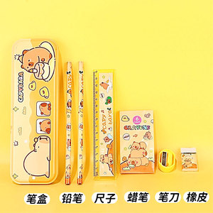 Capybara Children's Stationery <b>Set</b> 6 Colors Crayons Ruler Pencil Sharpener <b>Gift</b> For Kids School Supplies - Product Image 5