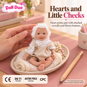 ตุ๊กตาเด็กเกิดใหม่ DollDuo ขนาด 6 นิ้ว ทำจากซิลิโคน ยิ้มแย้ม สวมชุดเอี๊ยมสีเบจ เหมือนจริง วาดลายด้วยมือ ของขวัญวันฮาโลวีนสำหรับเด็ก - Product Image 2