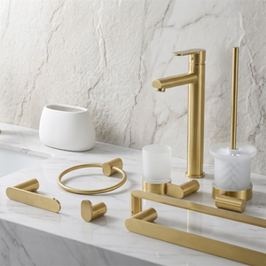 MAXERY <span class=keywords><strong>Leslie</strong></span>-Porte-serviettes simple en acier inoxydable et laiton satiné, design moderne et luxueux, antirouille, pour la salle <span class=keywords><strong>de</strong></span> bain. - Product Image 6