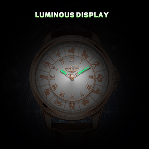 Reloj de Pulsera para Hombre con Diseño Simple de Dibujos Animados, Correa de Cuero Luminosa, Esfera con Números Romanos y 12 Constelaciones del Zodiaco - Product Image 5