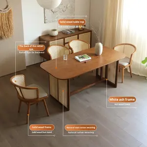 <span class=keywords><strong>Table</strong></span> à manger en bois massif Wabi-Sabi aux coins arrondis, style moderne et simple, pour petit appartement, combinaison <span class=keywords><strong>table</strong></span> et chaises - Product Image 4