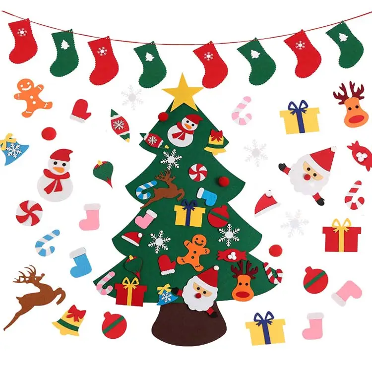Árvore de feltro diy para decoração de natal, árvore de feltro com 30 peças, decoração de natal, caseira de 2022