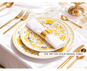 Assiette décorative en céramique de porcelaine fine jaune rose pastoral européenne pour banquets de mariage et fêtes - Product Image 2